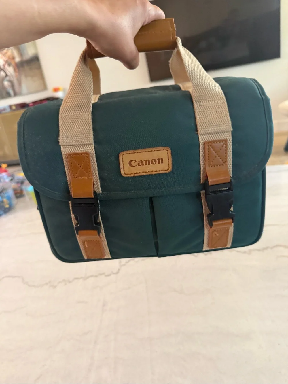 Canon Dark Green Canvas Messenger Bag with Tan Accents